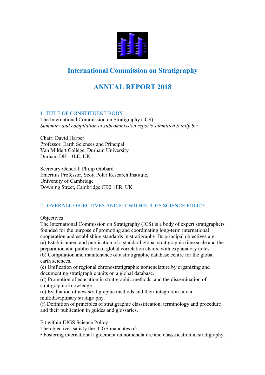 International Commission on Stratigraphy ANNUAL REPORT 2018