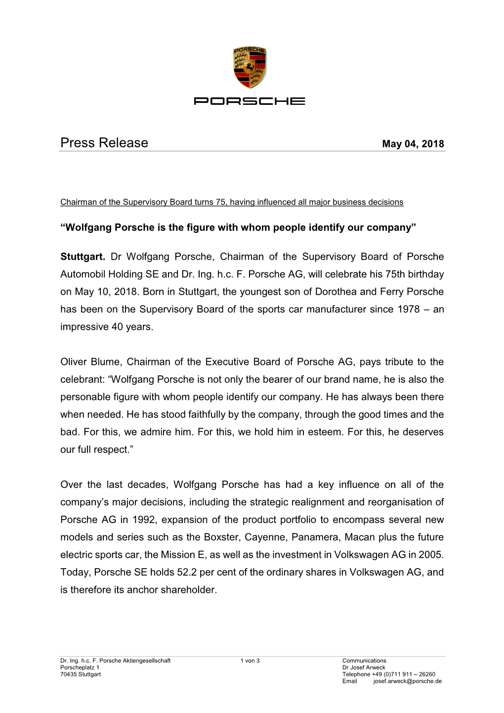 Press Release May 04, 2018