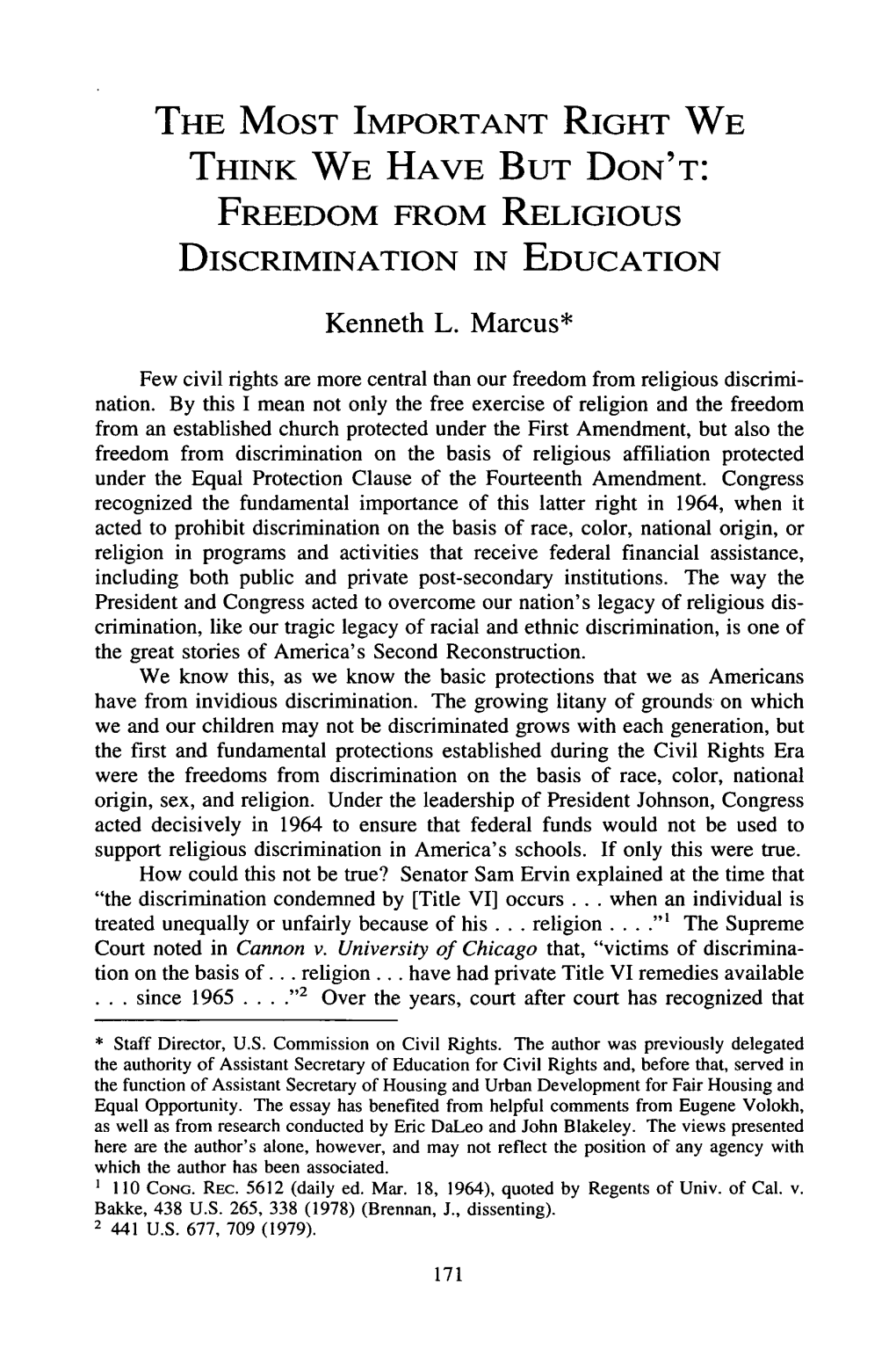 Freedom from Religious Discrimination in Education