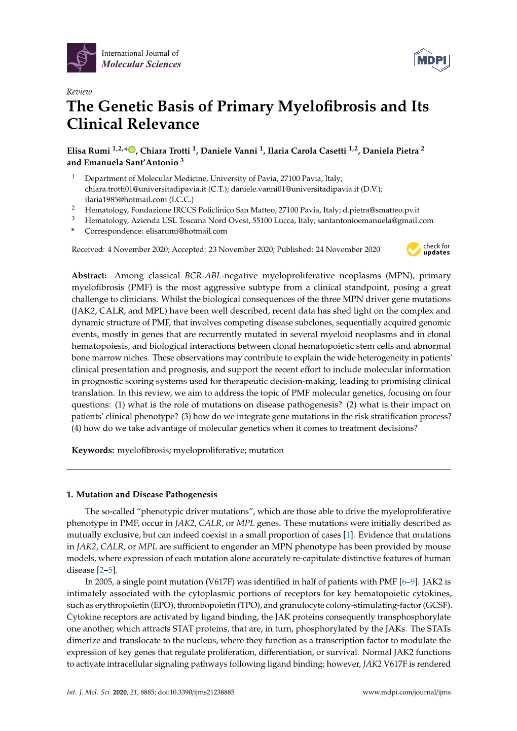 The Genetic Basis of Primary Myelofibrosis and Its Clinical