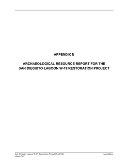 Appendix N Archaeological Resource Report for the San Dieguito Lagoon W-19 Restoration Project