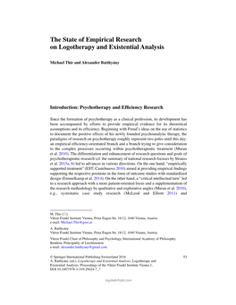 The State of Empirical Research on Logotherapy and Existential Analysis