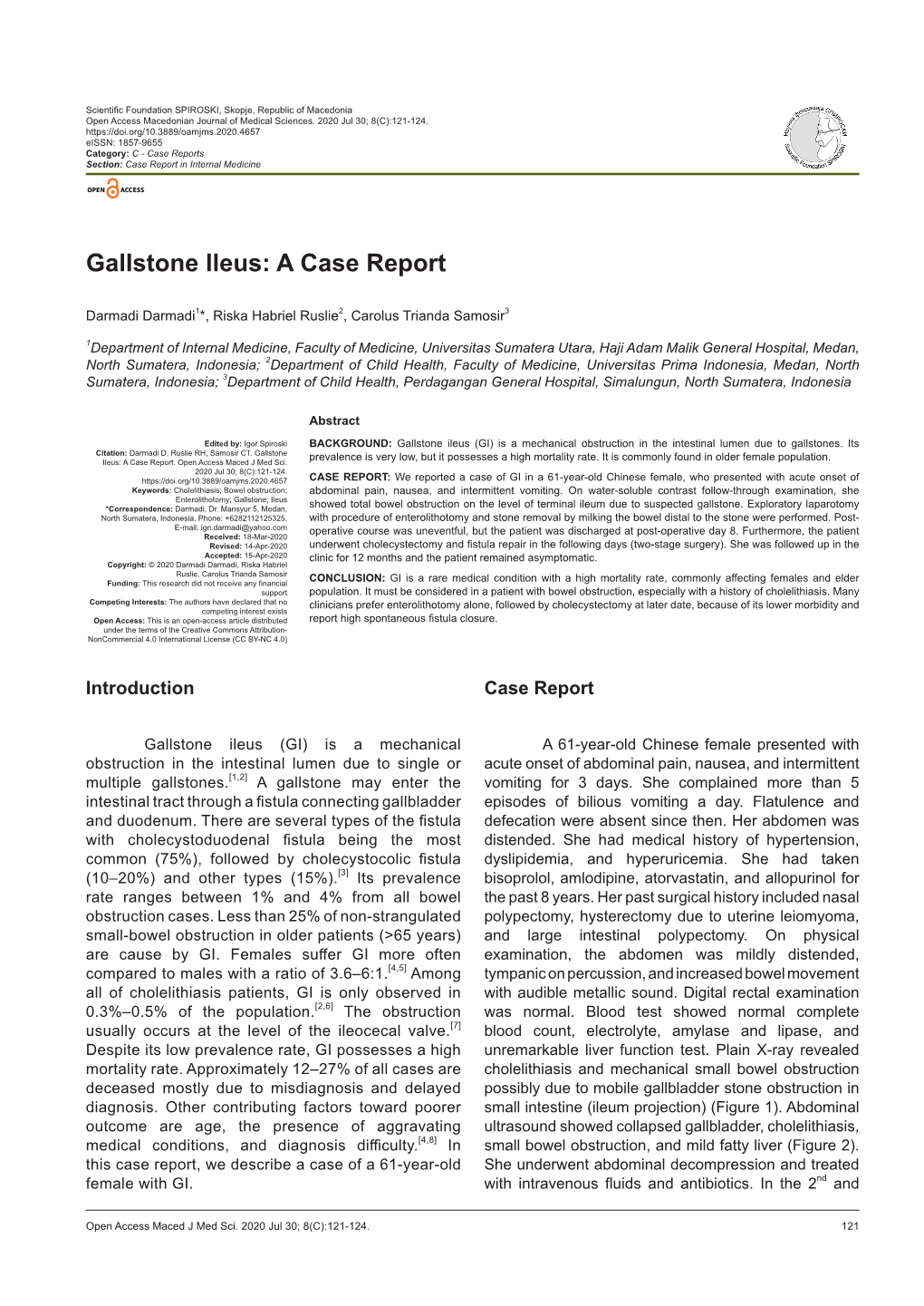 Gallstone Ileus: a Case Report