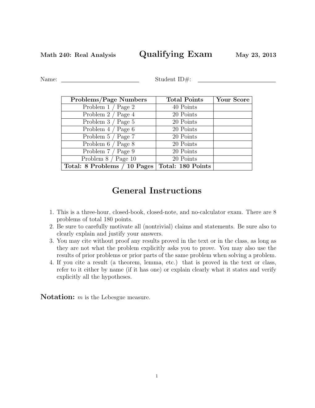 Qualifying Exam General Instructions