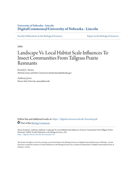 Landscape Vs. Local Habitat Scale Influences to Insect Communities from Tallgrass Prairie Remnants Kristal J.L