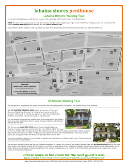 Walking Tour to Find Each Site Listed Below, Match the Site Number in the Map Image with the Site Number in the Guide Below