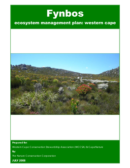 Fynbos Ecosystem Management Plan: Western Cape