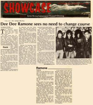 Dee Dee Ramone Sees No Need to Change Course by KARLA TIPTON an Interview with the Valley Acterized Many Punk Bands