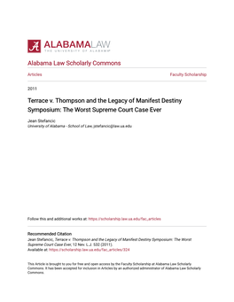 Terrace V. Thompson and the Legacy of Manifest Destiny Symposium: the Worst Supreme Court Case Ever