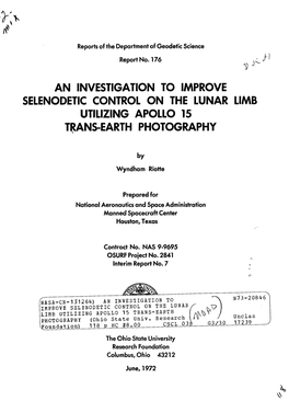 An Investigation to Improve Selenodetic Control on the Lunar Limb Utilizing Apollo 15 Trans-Earth Photography