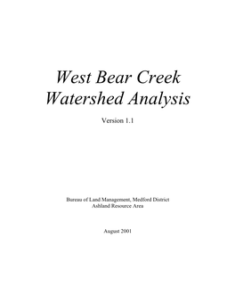 West Bear Creek Watershed Analysis