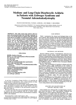 And Long-Chain Dicarboxylic Aciduria in Patients with Zellweger Syndrome and Neonatal Adrenoleukodystrophy