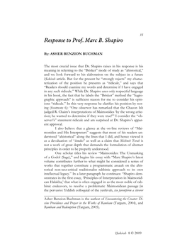 Response to Prof. Marc B. Shapiro