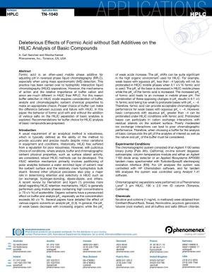 Deleterious Effects of Formic Acid Without Salt Additives on the HILIC Analysis of Basic Compounds
