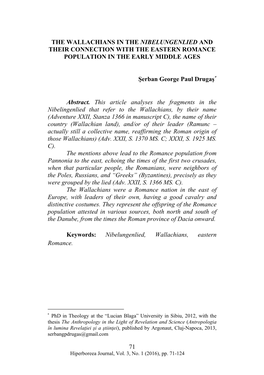 The Wallachians in the Nibelungenlied and Their Connection with the Eastern Romance Population in the Early Middle Ages