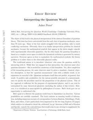 Interpreting the Quantum World, but Is This a Genuine Interpretation? My Dictionary (Webster, 1974) Deﬁnes ‘Interpret’: 1