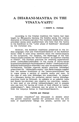 A Dharani-Mantra in the Vinaya-Vastu