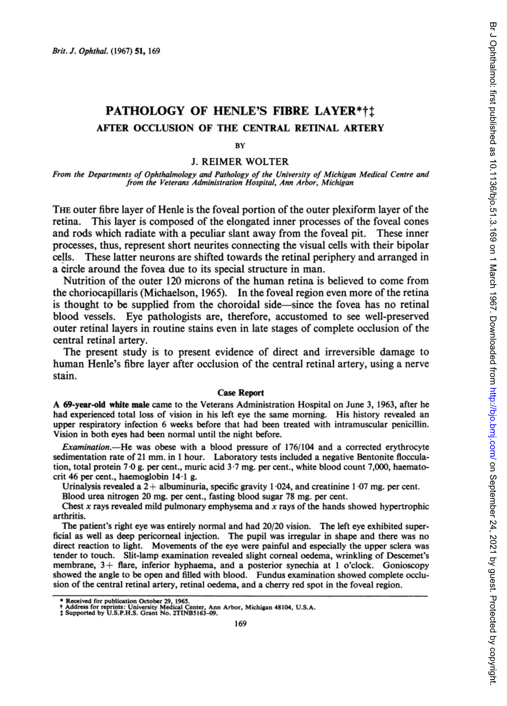 PATHOLOGY of HENLE's FIBRE LAYER*Tt AFTER OCCLUSION of the CENTRAL RETINAL ARTERY by J