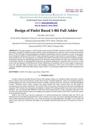 Design of Finfet Based 1-Bit Full Adder