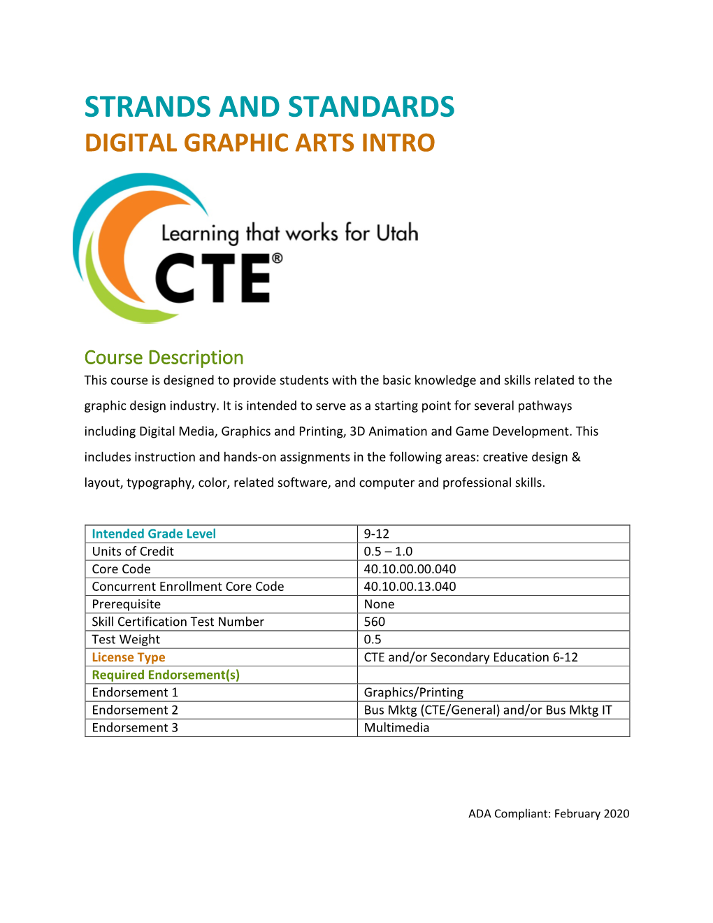 Strands and Standards Digital Graphic Arts Intro