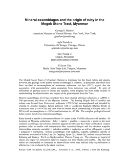 Mineral Assemblages and the Origin of Ruby and Sapphire in the Mogok