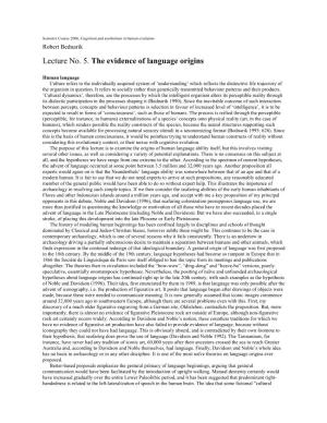 Lecture No. 5. the Evidence of Language Origins