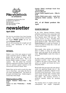 Newsletter ESSENE BREAD