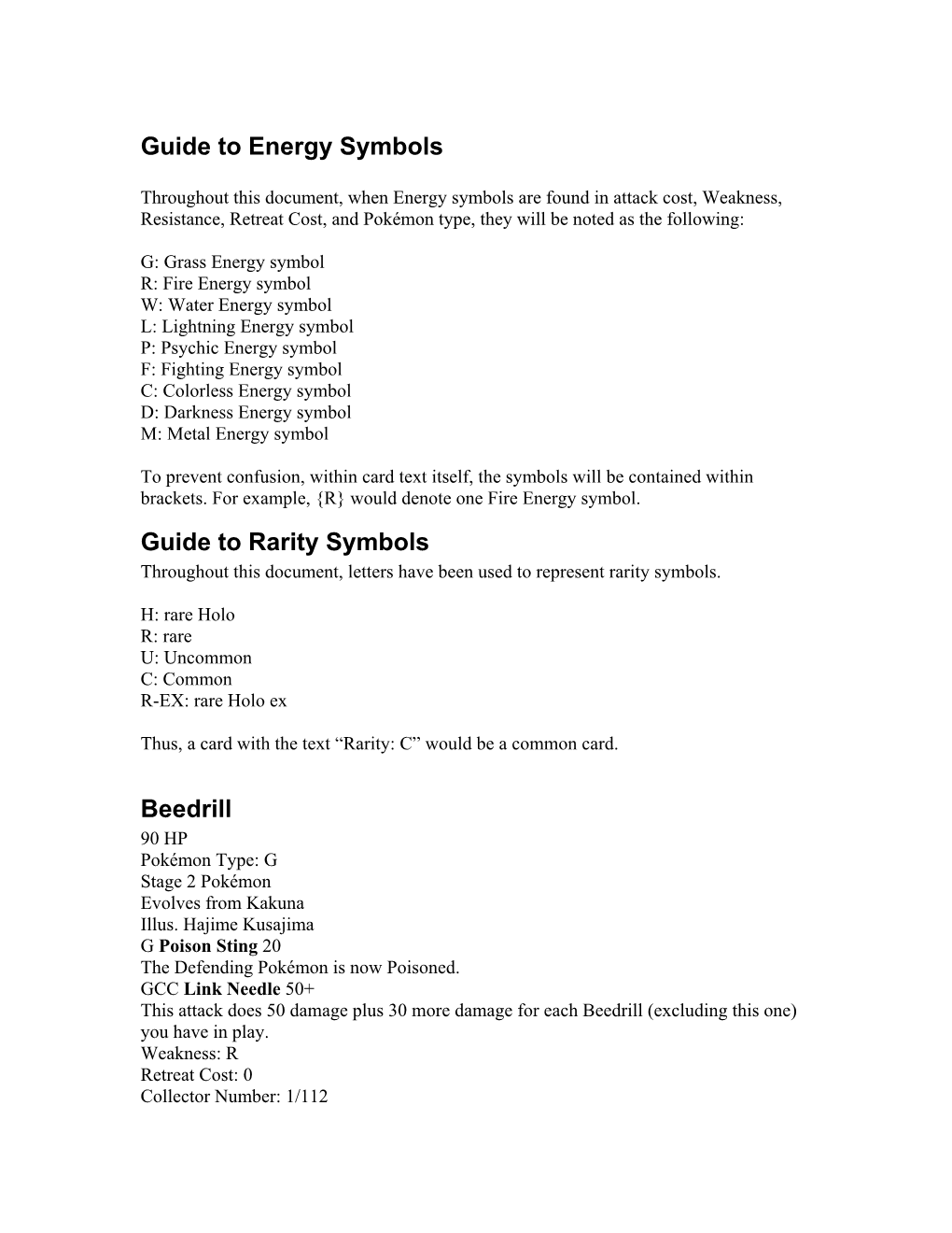 Guide to Energy Symbols Guide to Rarity Symbols