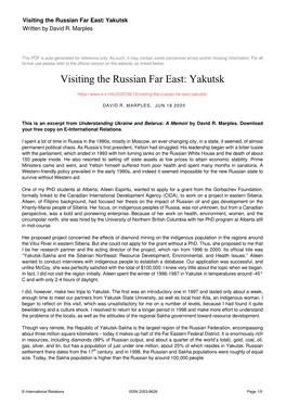 Visiting the Russian Far East: Yakutsk Written by David R