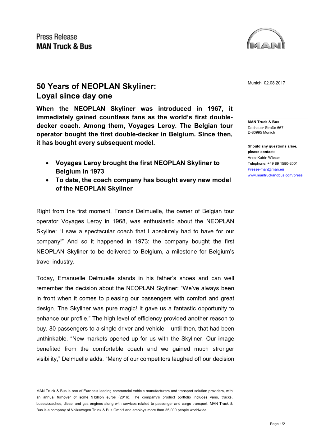 50 Years of NEOPLAN Skyliner: Loyal Since Day