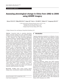 Assessing Phenological Change in China from 1982 to 2006 Using AVHRR Imagery