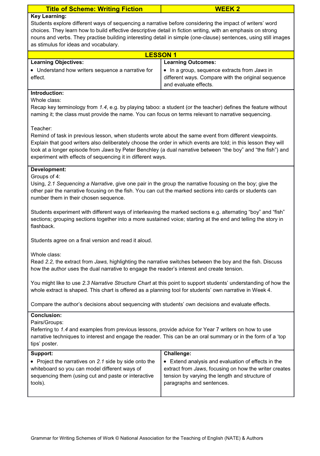 Grammar for Writing Schemes of Work: Fiction, Argument and Poetry s1