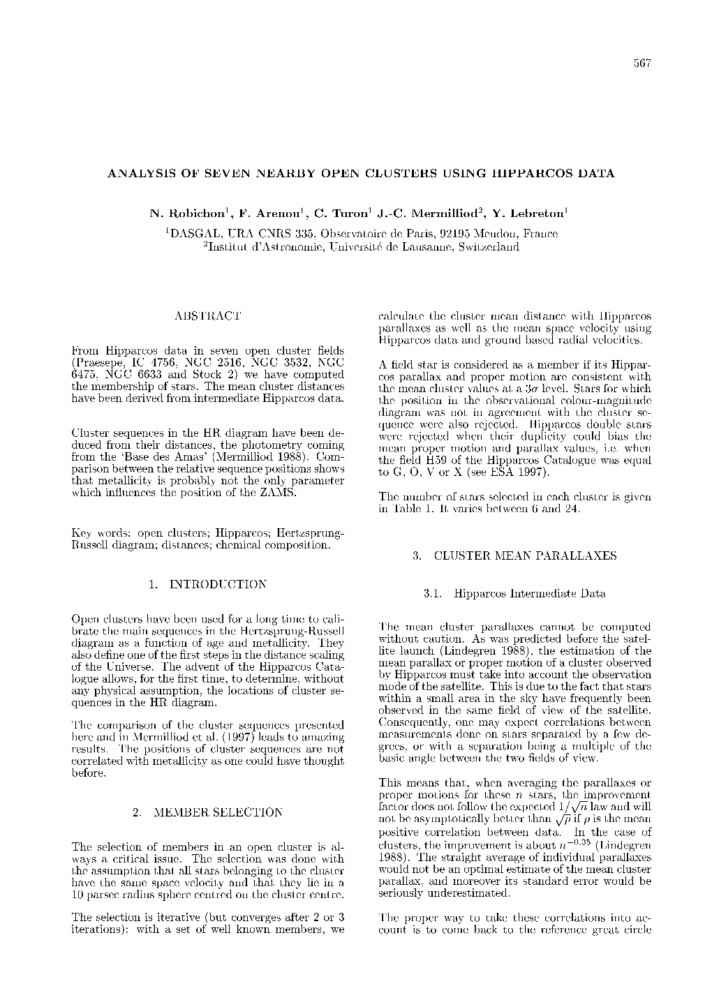 Analysis of Seven Nearby Open Clusters Using Hipparcos Data