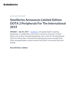 Steelseries Announces Limited-Edition DOTA 2 Peripherals for the International 2019