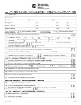 Tattoo & Body Piercing Liability Insurance Application Form