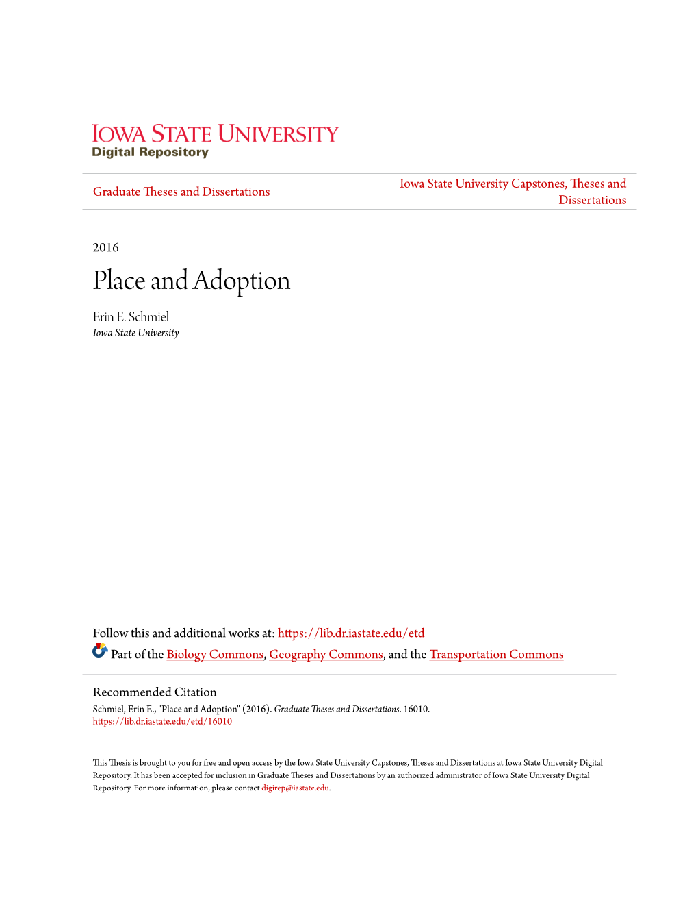 Place and Adoption Erin E