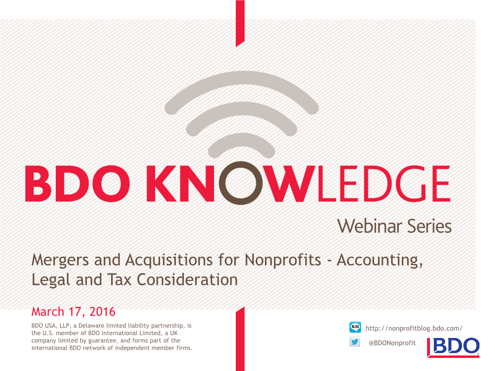 Mergers and Acquisitions for Nonprofits - Accounting, Legal and Tax Consideration