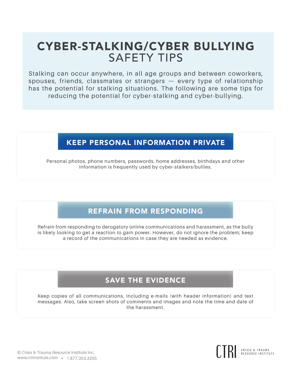 Cyber-Stalking/Cyber Bullying Safety Tips