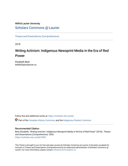 Writing Activism: Indigenous Newsprint Media in the Era of Red Power