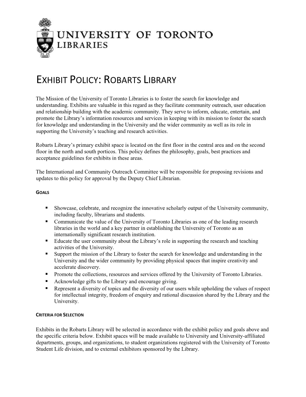 Robarts Library Exhibit Policy