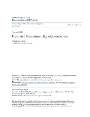 Frustrated Feminisms: Hippolyta on Screen Nicholas Tobin Roth Cornell University, Ntr9@Cornell.Edu