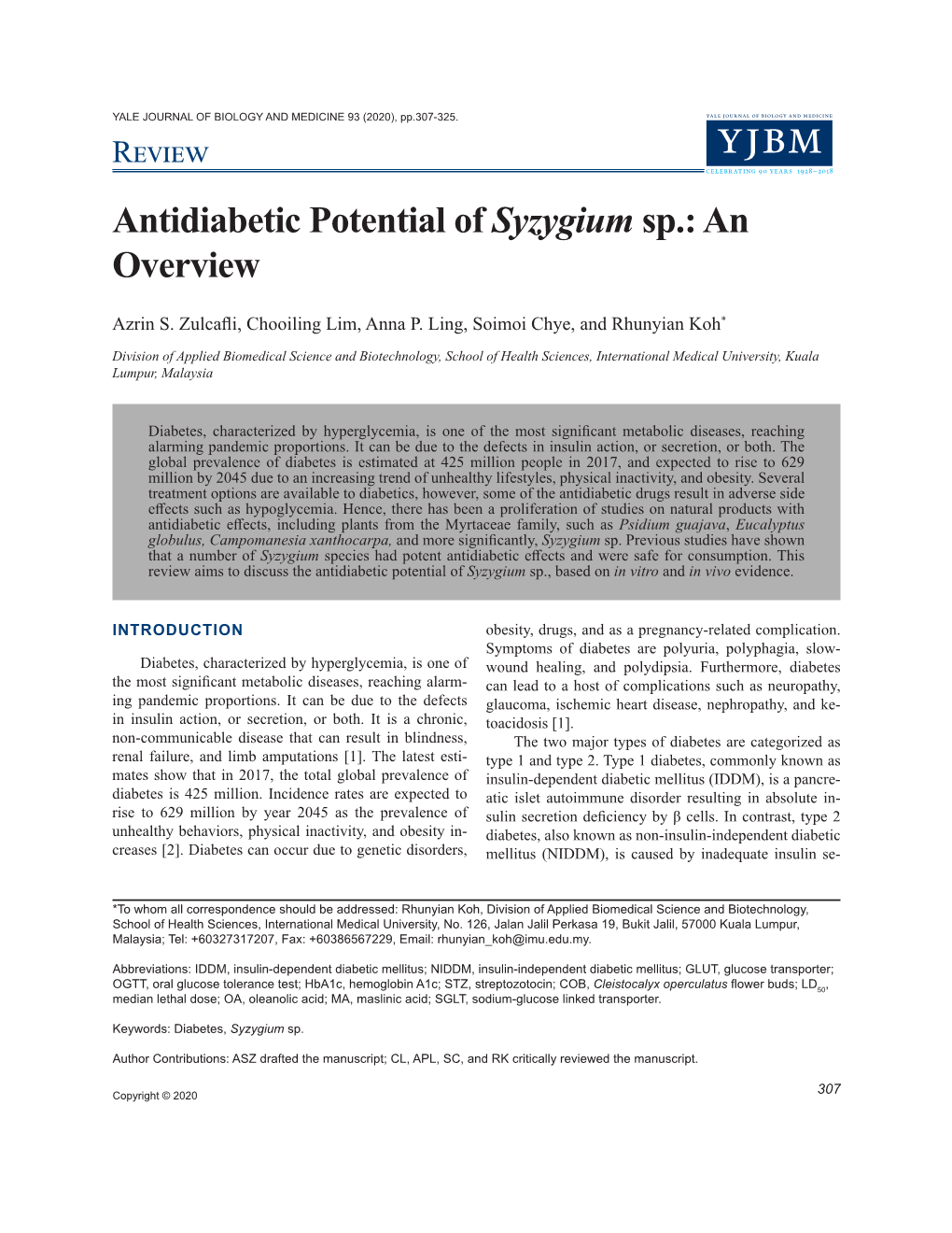 Antidiabetic Potential of Syzygium Sp.: an Overview