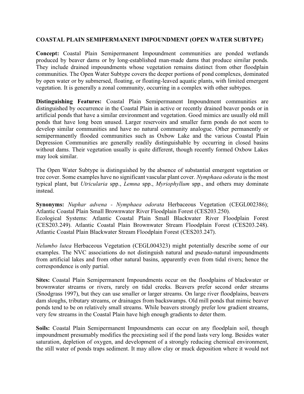 Coastal Plain Semipermanent Impoundment (Open Water Subtype)