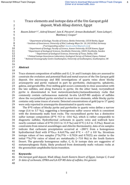 Trace Elements and Isotope Data of the Um Garayat Gold Deposit, Wadi Allaqi District, Egypt