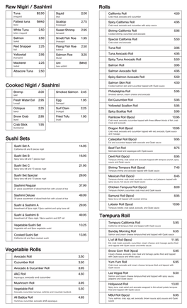 Oyaki Sushi Menu