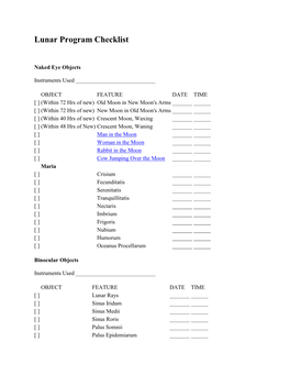 Lunar Program Checklist