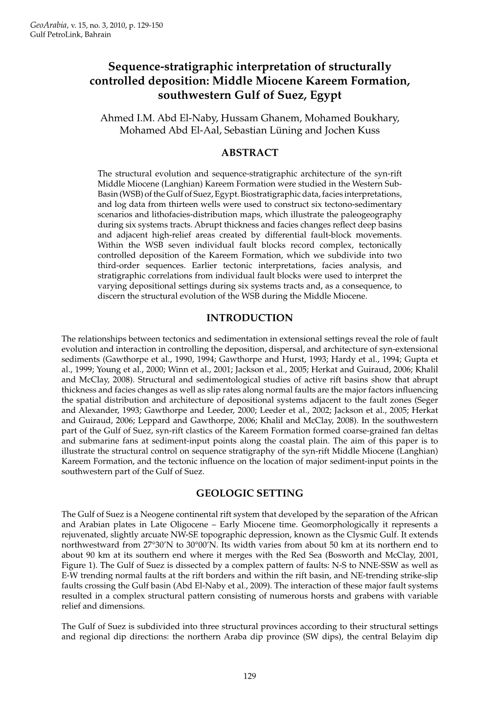 Sequence-Stratigraphic Interpretation of Structurally Controlled Deposition: Middle Miocene Kareem Formation, Southwestern Gulf of Suez, Egypt