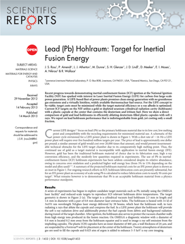 Hohlraum: Target for Inertial Fusion Energy SUBJECT AREAS: J