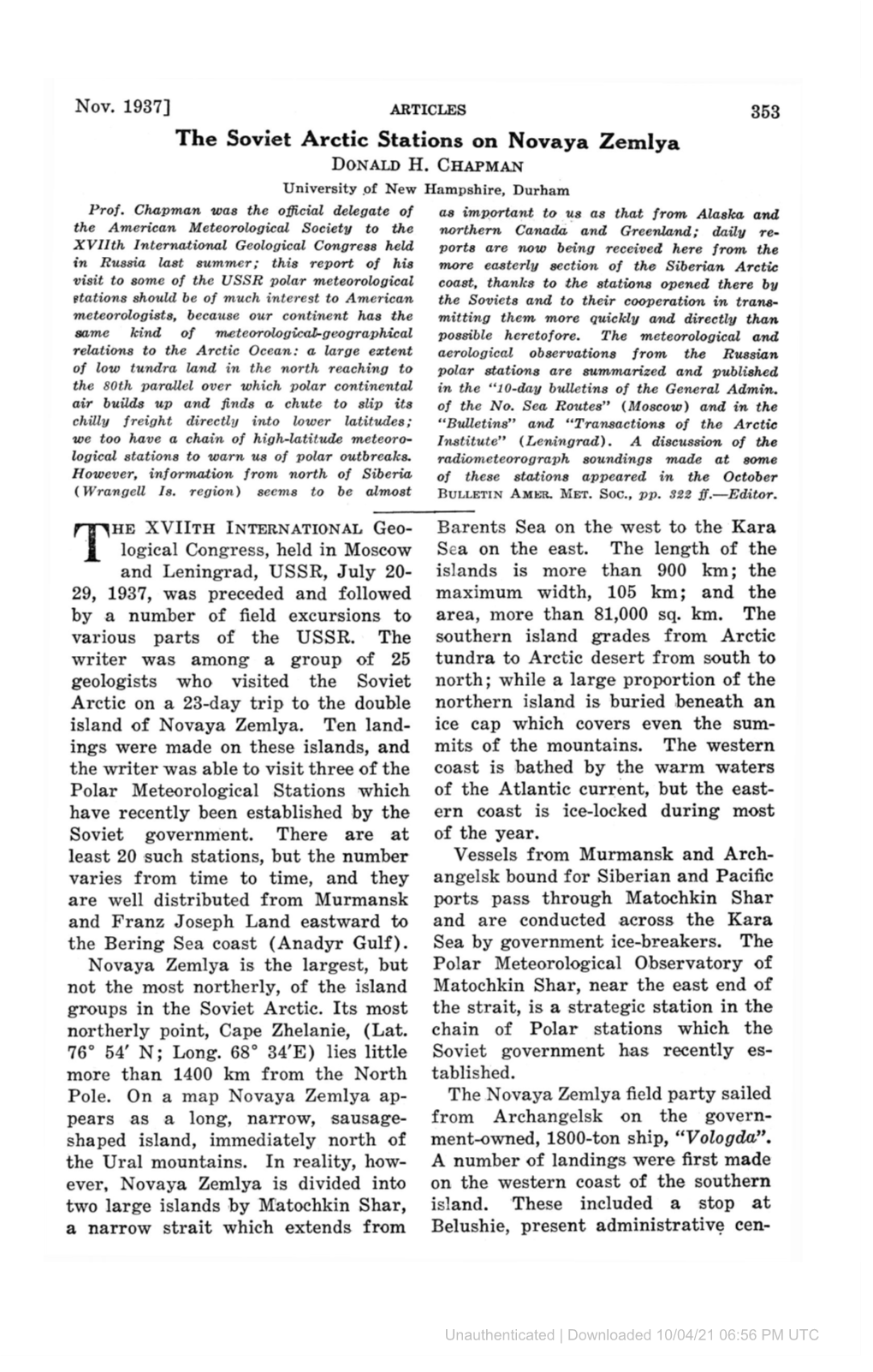 The Soviet Arctic Stat Ions on Novaya Zemlya Logical