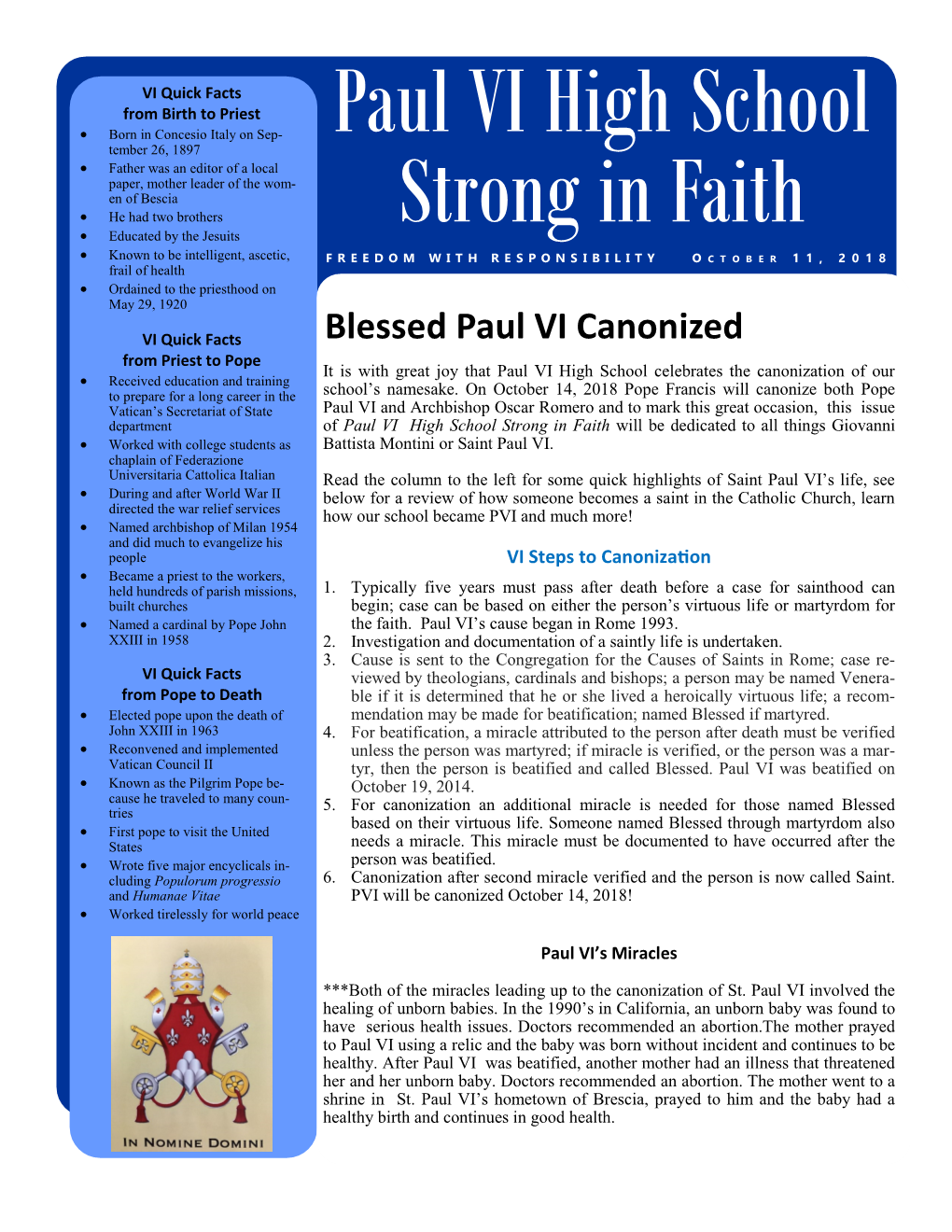 Paul VI High School Strong in Faith Will Be Dedicated to All Things Giovanni  Worked with College Students As Battista Montini Or Saint Paul VI